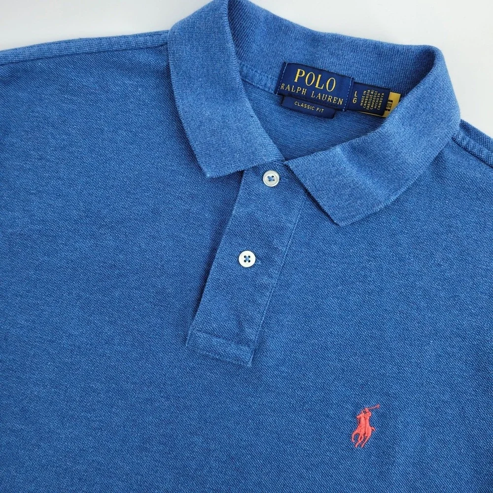 Polo Ralph Lauren Mens Large Classic Fit Polo Shirt Blue Heather Pony Nautical